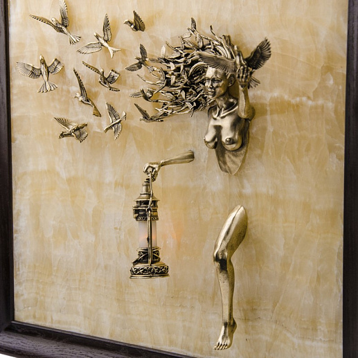 Бронзовая картина "Птицы" с подсветкой